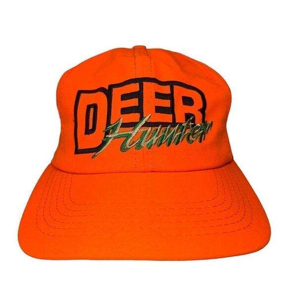 Vintage Deer Hunter Big Logo Strap Back Hat Hunting Orange Made in USA OS - Picture 1 of 8